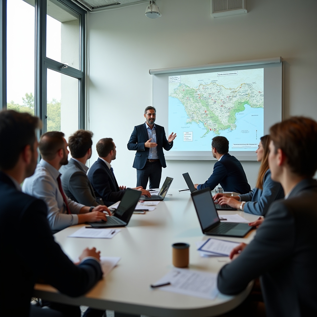 Aula di formazione con guide turistiche che partecipano a un corso professionale